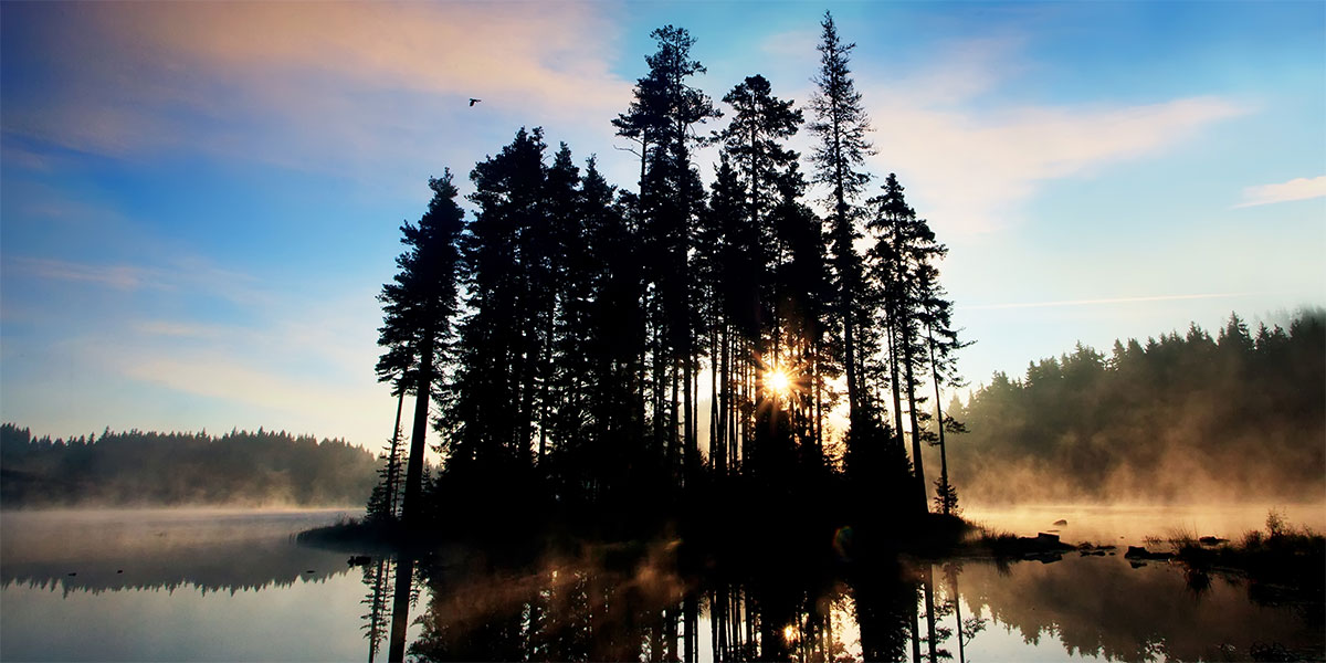 morning mist rises from wilderness lake gunflint trail