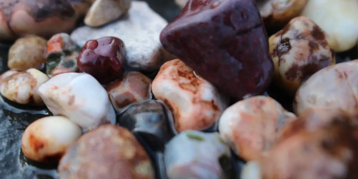 Agates and beach stones up close