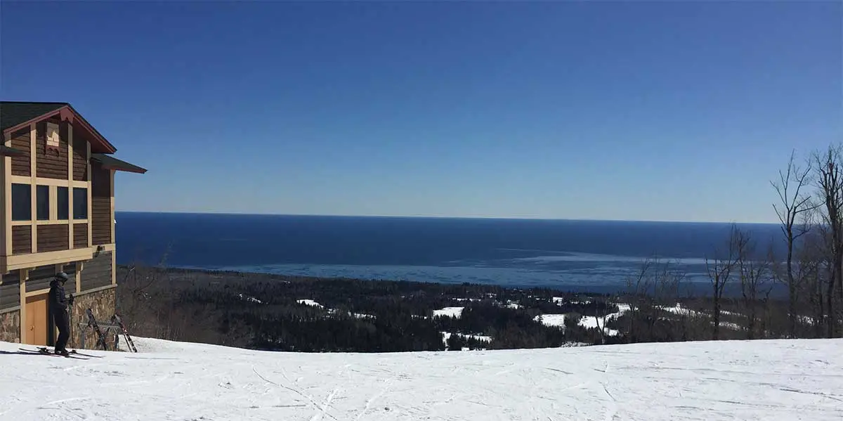 summit chalet overlooking ski run and lake superior in lutsen