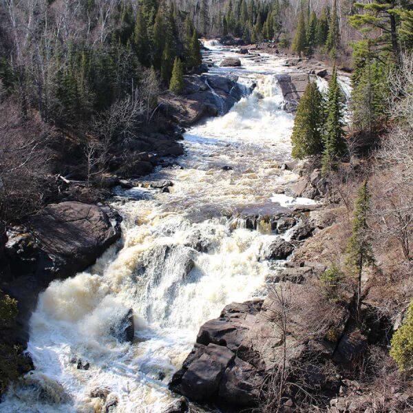 huge waterfalls of beaver river seen from highway 61 in beaver bay mn