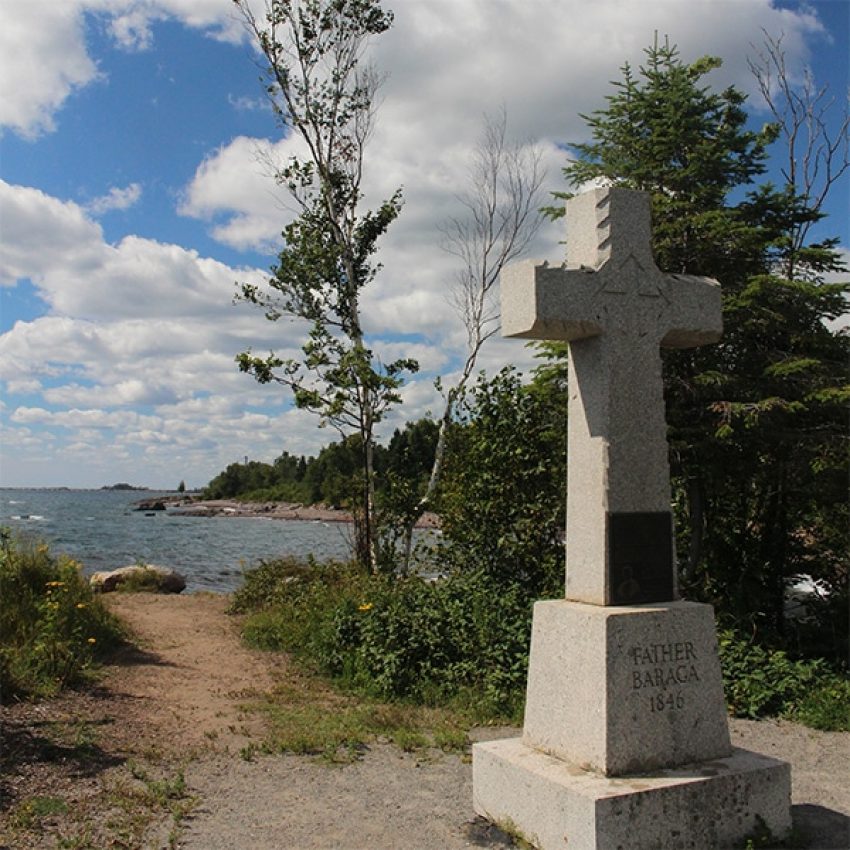 father-baraga-cross-lake-superior concrete father baraga cross on shore of lake superior
