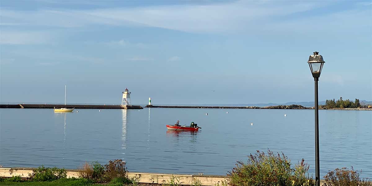 fishing boat grand marais harbor lake superior