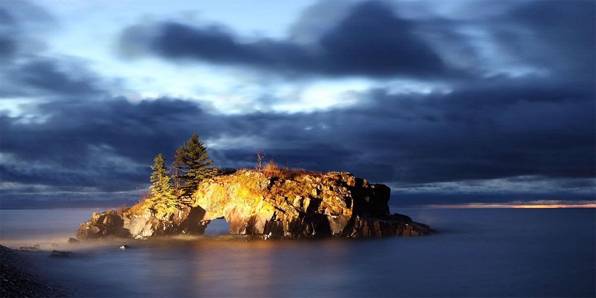 gorgeous light on hollow rock in lake superior grand portage